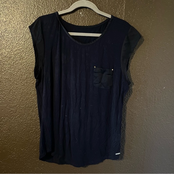 Navy Blue Cap Sleeve Calvin Klein Top, Size Large, Small Pocket on Front - Picture 1 of 5